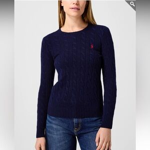 RALPH LAUREN Cable Knit Wool Cashmere Navy Blue Sweater Women’s Size Medium
